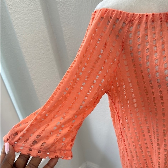 Venus Orange Sheer Off-Shoulder Swimsuit Cover Up Size L - Picture 4 of 7